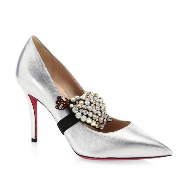 Gucci “Virginia Heart 95 mm Heart” Silver Leather Pumps - Picture 11 of 12